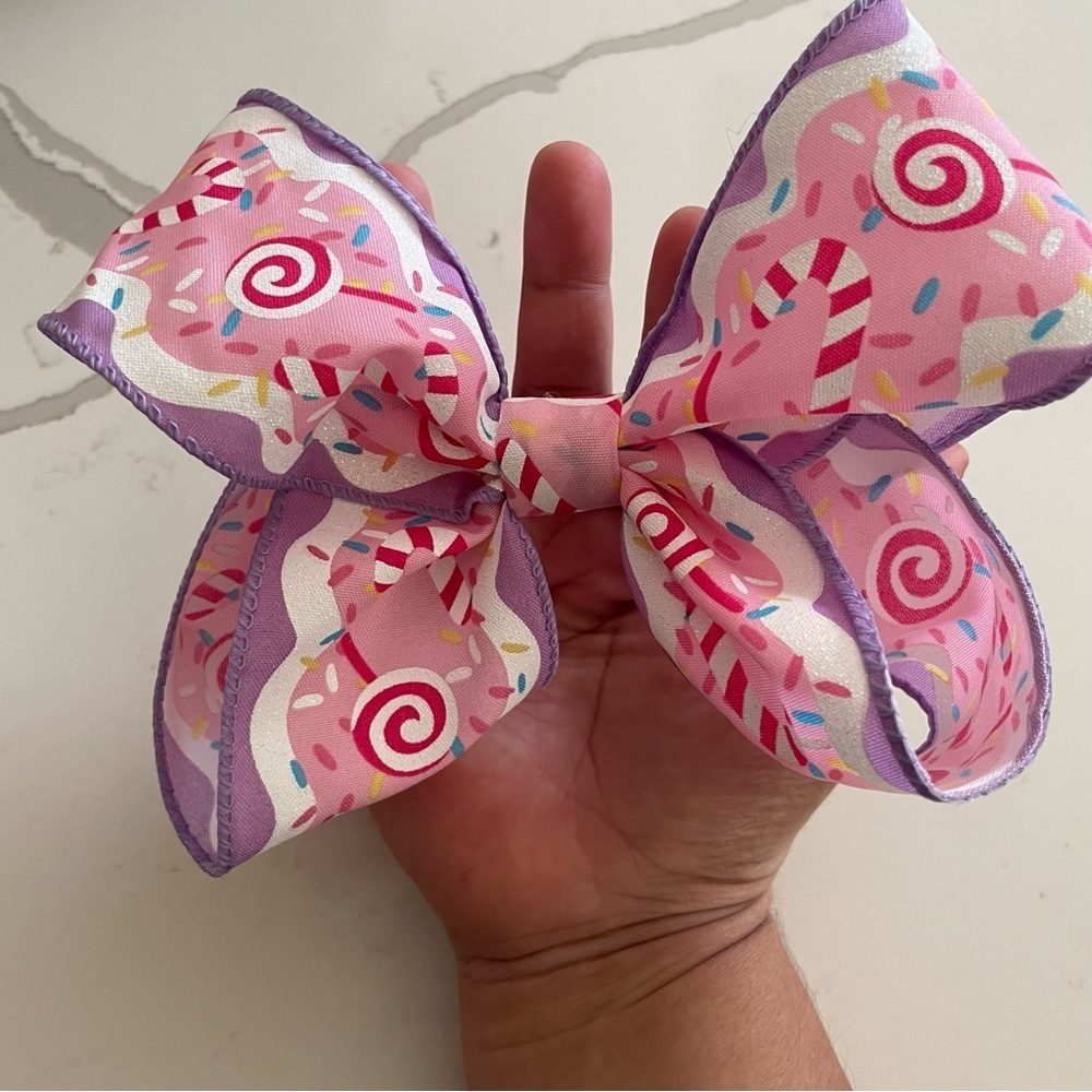 Pink and Purple Candy Swirl Hair Bow outfits girl Christmas butterfly Cindy Lou - Picture 5 of 6